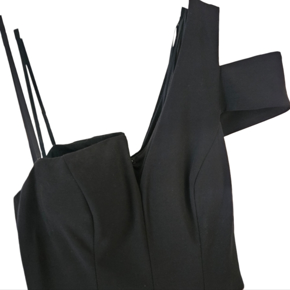 Betsy & Adam One-Shoulder Satin Ballgown Black/Champagne Size 8 $259 - Picture 5 of 7